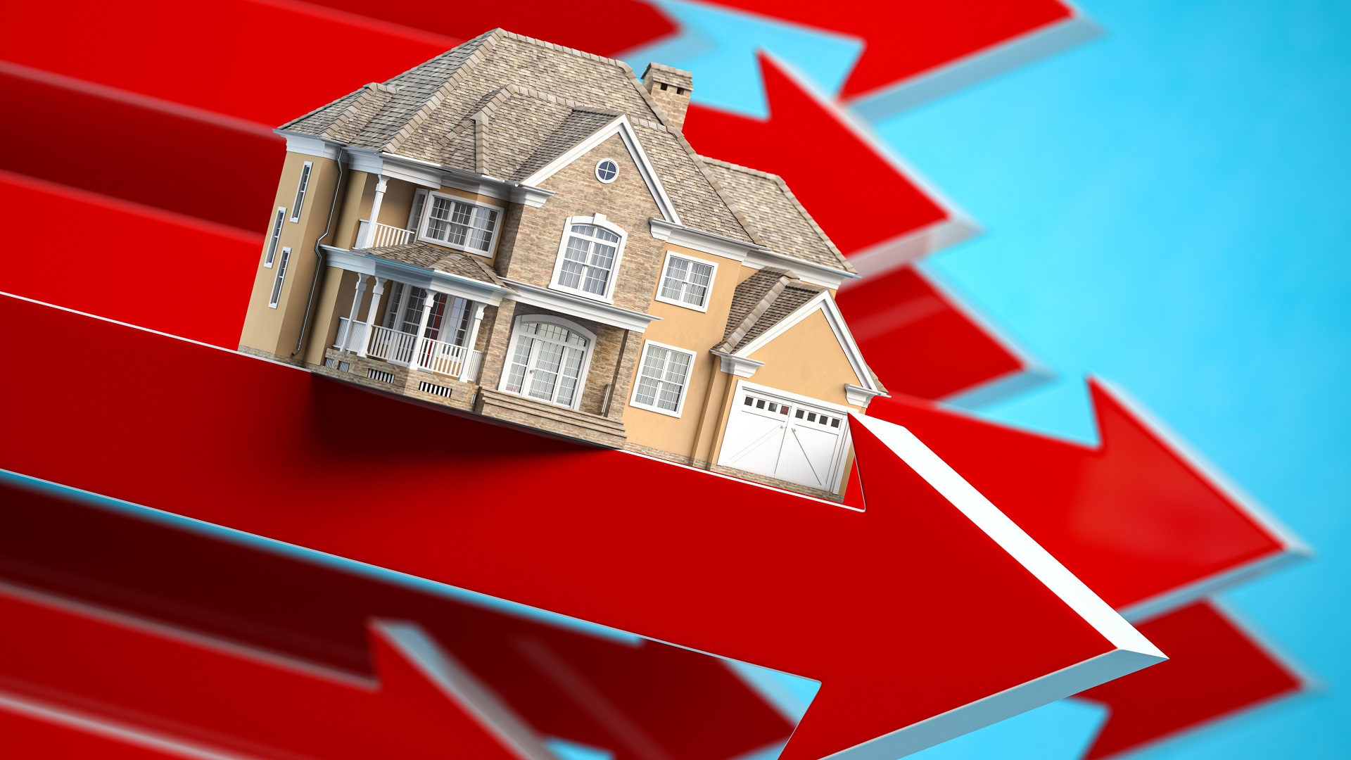 home red arrows housing market crash concept iStock 1456595814